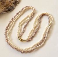 Süßwasser PERLENKETTE echte Perlen - 3-Stränge 925 goldene Kugelschließeß