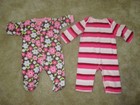 2 Toddler Baby Girl Carter's Jumpsuits Pajama Sleepers/play 3-6 mos.
