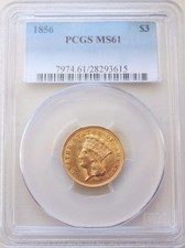 1856 Indian Princess $3 Pcgs Ms61