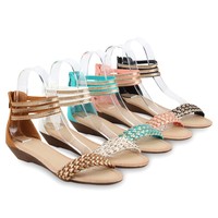 Damen Sandalen Glitzer Riemchensandalen Sommer Schuhe 74995