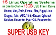 16GB Linux Multiboot USB Flash Drive, bootable Ubuntu, Mint, Zorin, 15 systems!
