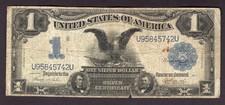 Us 1899 $1 Black Eagle Silver Certificate Circulated Note with Tear @ Bottom