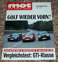 Sonderdruck mot 2/1993 Ford Escort RS 2000, VW Golf GTI 16V, Opel Astra Gsi 16V