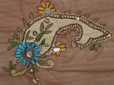 Vintage Dupatta Brown Embroidered Fabric Long Stole Scarf Decor Veil Craft Ooak