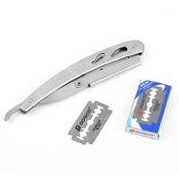 Men Straight Barber Edge Steel Razors Folding Shaving Knife With 10pcs Blades UE