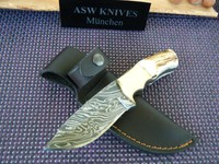 Jagdmesser Hirschhorn Damast Messer Hirschhorn Damastmesser Handarbeit Top Neu  