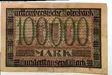 1922 Germany Wurthemberg 100000 Mark Banknote