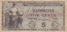 1951 Usa Series 481 5 Cents Military Payment Certificate Note, Pick M22