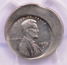 Pcgs 1c 1973-D Lincoln Cent Struck on Clad Quarter Planchet Au-55