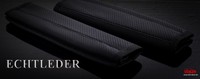 2x Gurtschoner Gurtpolster VW AUDI MERCEDES ECHTLEDER SCHWARZ PERFORIERT