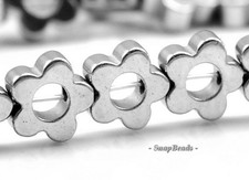 6Mm Silver Hematite Gemstone Silver Flower 6Mm Loose Beads 15.5"