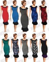 New 50s Vintage Rockabilly Pinup Retro Fishtail Party Wiggle Button Pencil Dress