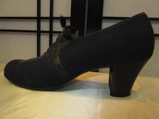 Vtg 30s 40s Navy Fabric Leather Tie High Heel Oxford Granny Dress Shoes Boots 7a