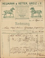 GREIZ, 2 x Rechnung 1910, Pferdegeschirre Werkzeuge Neumann & Vetter