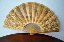 Antique Hand Held Hand Painted Delicate Paper Folding Fan, Pre-1901, Victorian