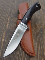 BLACK FOX - Jagdmesser - Gürtelmesser + Lederscheide - Pakkaholz - Fahrtenmesser