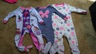 18 months 3 footsie pajamas fleece snowflakes, carters stripes, doc mc stuffins