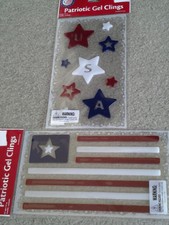 USA STARS & AMERICAN FLAG PATRIOTIC RED WHITE BLUE GEL WINDOW CLINGS 2 packs!!!