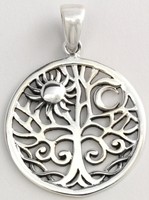 Ketten Anhänger Sonne & Mond im Lebensbaum in 925er Sterlingsilber inkl. Band