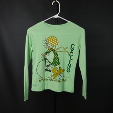 Vintage Kirby Martin Art 1974 Little Girl Cycling Kids Large Stretchy Jersey Top