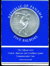 Panama: 1970 5 Balboas .925 Silver Commemorative Central American Olympic Games