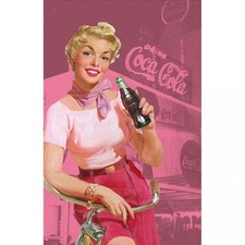 Set of TWO 4x6 Pink Retro Coca Cola Pin Up Ad Fabric Blocks -Buy 2, Get 1 FREE!