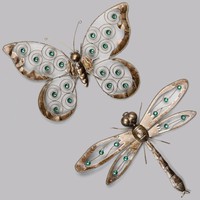 XL WAND DEKO METALL SCHMETTERLING LIBELLE GARTEN DEKORATION GOLD DESIGN TERASSE