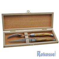 Baladeo Laguiole Besteck-Set, rostfreier Stahl 420, Olivenholz-Griffschalen 