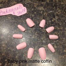 Set Of Hand Painted Baby Pink Matte Coffin Nails
