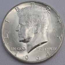 1964 Denver Mint Kennedy 90% Silver Half Dollar Unc
