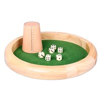 Longfield 300806 Würfelteller SET deLuxe Holz Würfelbrett und Leder Würfelbecher