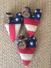 Set of 3 Primitive Handmade American Flag Stars & Stripes Heart Bowl Fillers 