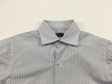 Finamore 1925 Napoli Hand Made White Gray Stripes Cotton Shirt Sz 15 Italy