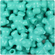 24 Light Turquoise Opaque 25mm Teddy Bear Pony Beads Made in the Usa