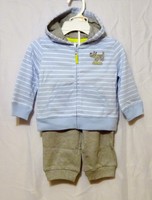 new NWT CARTER'S boys 100% Cotton Blue Hoodie Jacket & Pull-on Gray Pants 24 mos