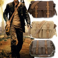 Herren Canvas Leder Schultertasche Umhängetasche Schultasche Messenger Bag Sport