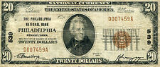 1929 $20 Philadelphia Pennsylvania - The Philadelphia National Bank Ch# 539 Fine