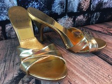 Vtg 50s Springolators Metallic Gold Backless Heels Slides Holiday Party Shoes