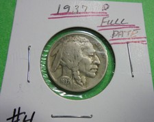 1937 d Fine/ Very Fine Buffalo Nickels ,Full Date Indian Head Nickels # 4