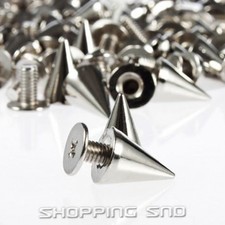 Lot 10mm Silver Cone Spots Metal Spikes And Studs For Clothing Screwback Rivet