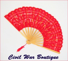 Civil War/ Victorian Battenburg Lace Red Fan ~ New