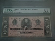 1864 $1 T-71 Csa Confederate Pmg64 Ch Unc
