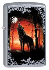 ZIPPO "WOLF MOON TREES" STREET CHROME COLOR LIGHTER ** NEW IN BOX ** ANIMALS