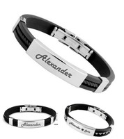 Edelstahl Kautschuk-Armband für Männer Herren Armband mit Ihr Wunsch Gravur