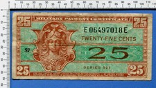Military Payment Certificate 25 Cents Series 521 (1954) Banknote M31 Circ Mpc
