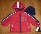 Toddler Boys LONDON FOG Jacket Winter Coat & Hat Size 2T Hood Fleece Lining RED