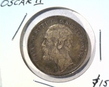 1875 S.T. Sweden Silver Krona Coin Km#741 Oscar Ii .1929 Asw