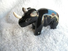 Rhinoceros Obsidian Stone Inlaid Of Abalone Shell New.