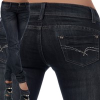 H695 Damen Jeans Hose Hüfthose Damenjeans Hüftjeans Bootcut Gerades Bein