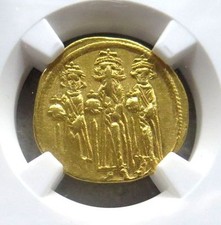 610-641 Ad Gold Byzantine Solidus Heraclius Ngc About Uncirculated 3 Emperors
